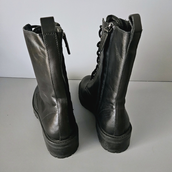 Massimo Dutti Black Leather Lace-Up Boots US 9 EU 40 Combat Biker Ankle Zipper - Picture 4 of 14